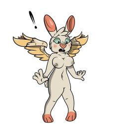 analog_horror angel angel_gabby angel_hare anthro breasts embarrassed feet female green_eyes hands hi_res invalid_tag lagomorph leporid looking_down mammal nipples nude paws rabbit rabbit_ears shocked solo str8aura-no-not-that-one wings