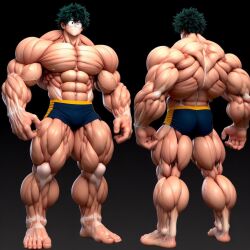 ai_generated barefoot big_feet big_muscles feet hulked_out hyper_muscles izuku_midoriya male_only my_hero_academia shorts solo_male