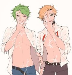 2boys cookie_run cum gay herb_cookie licking_cum male male_only shirt_open sparkling_cookie yaoi