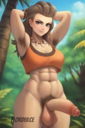 abs ai_generated armpit_hair armpits arms_up balls cleavage erect_penis erection flordulce futa_armpit_hair futa_only futanari hairy_armpits necklace outdoors penis pokemon pokemon_sv professor_sada_(pokemon) pubes pubic_hair seductive seductive_look seductive_smile solo_futa standing testicles