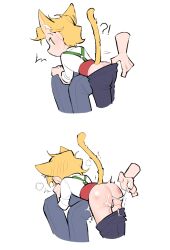 1boy ass ass_exposed cat_ears cat_tail cookie_run disembodied_hand disembodied_leg femboy fingering fingering_ass gay pants_down sparkling_cookie yaoi