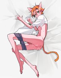 1boy blush cat_ears cat_tail catboy cookie_run cum femboy gay neko penis solo sparkling_cookie underwear yaoi