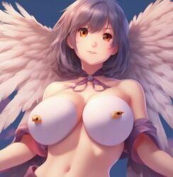 1girls ai_generated angel_wings big_breasts bird breast_vore breasts breasts_bigger_than_head breasts_out female female_pred original original_character tagme vore