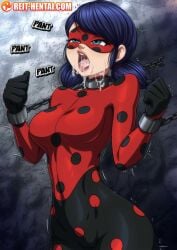 1girls after_fellatio bdsm blue_eyes blue_hair bondage captured captured_heroine chained chained_up chained_wrists chains collar cum cum_in_mouth damsel_in_distress defeated_heroine dungeon female female_only ladybug_(character) marinette_cheng marinette_dupain-cheng mask miraculous_ladybug rape reit solo tagme tight_clothing twintails watermark