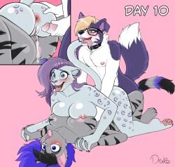 1boy 2girls anthro anthro_on_anthro anus big_breasts bisexual bodily_fluids breast_squish breasts breasts_frottage canid canine comic_page conditional_dnp cum drako1997 eyewear felid female female/female fur genital_fluids genitals glasses group group_sex hi_res male male/female mammal multicolored_body multicolored_fur nipples no_nut_november page_10 page_number penis pussy sex squish threesome tongue tongue_out two_tone_body two_tone_fur wearing_glasses