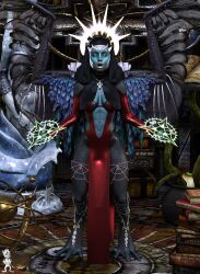 1girls blue-skinned_female blue_background chup@cabra female female_only gargoyle gargoyles humanoid magic nun nun's_habit nun_outfit pelvic_curtain scalie_female tagme wings