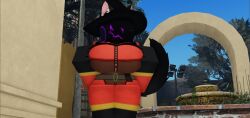 1girls 3d black_tail breast_grab breasts clothed_female cometrr34 cosplay female fempyro furry protogen pyro pyro_(team_fortress_2) roblox roblox_avatar robloxian self_upload tagme