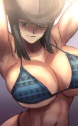 1girls armpits artist_request big_breasts bikini breasts cowboy_hat dark_hair female female_only light-skinned_female miss_all_sunday nico_robin one_piece pre-timeskip solo voluptuous