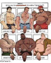 balls bara beard big_penis black_panther_(series) crossed_arms crossover da_ddy22 dadee facial_hair final_fight flaccid jim_hopper m'baku male male_only marvel mike_haggar moana moustache mr._incredible multiple_males muscles muscular my_senpai_is_annoying open_shirt penis robert_parr six_fanarts_challenge solo solo_male stranger_things takeda_harumi_(shiromanta) the_incredibles tui_waialiki