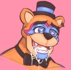 bear cum_in_mouth five_nights_at_freddy's five_nights_at_freddy's:_security_breach furry_only gay glamrock_freddy_(fnaf) heart-shaped_pupils jam_dough pink_background