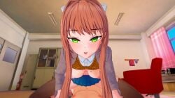 3d 3d_animation animated consistent_pov doki_doki_literature_club giver_pov green_eyes koikatsu light_brown_hair looking_at_viewer male_pov monika_(doki_doki_literature_club) penetrating_pov pov school_uniform schoolgirl sex tagme video video_games white_ribbon