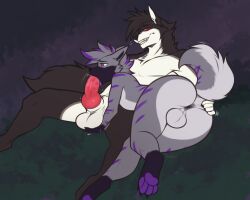 2boys anthro anthro_on_anthro backsack ball_massage balls canid canid_demon canine demon duo erection femboy fur genitals hellhound hyena knell_bell knot male male/male mammal nude oral oral_penetration penetration sex simple_background xtrovert yeenclave_(enclave_remnant2)