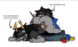 2girls ass ass_up big_ass blush blush_lines bottomless clothed clothing crying_with_eyes_open dark-skinned_female eating_ass english_text female glasses homestuck horn horns human hypnosis june_egbert mind_control multiple_girls sex sharp_teeth tears troll vriska_serket xenopavilia