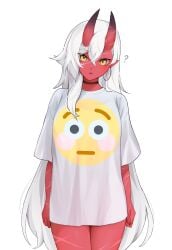 ? akumi clothing female horns meme oni oni_horns red_skin scars topwear virtual_youtuber vyugen white_hair yellow_eyes yoclesh