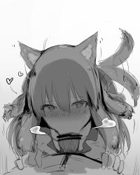 013_(hamsasuke) 1boy 1girls 2018 blush fate/extra_ccc fate/grand_order fate_(series) fellatio female_focus fox_girl fox_humanoid happy heart-shaped_pupils kemonomimi looking_at_viewer monochrome oral penis pov pubic_hair sketch suzuka_gozen_(fate) tail_wiggle wagging_tail