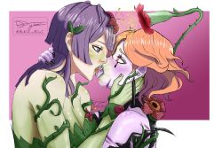 2girls alraune arm_around_neck artist_kiwi bernadetta_von_varley black_nails bound breasts caress caressing_face cleavage corruption drooling earrings female female_only femdom femsub fire_emblem fire_emblem:_three_houses flower french_kiss green_lips green_lipstick green_nails green_skin grey_eyes hair_flower hand_on_another's_face heart-shaped_pupils hug kissing kronya_(fire_emblem) lipstick looking_pleasured medium_breasts monster_girl multiple_girls nail_polish nintendo open_mouth orange_hair plant_girl post-timeskip purple_hair purple_skin red_eyes restrained saliva saliva_trail scar short_hair sloppy sloppy_kiss thorns tongue tongue_out torn_clothes yuri