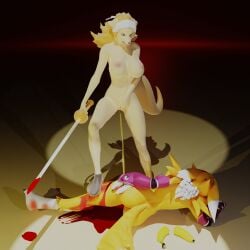 3d_(artwork) accessory after_fight animated anthro areola athletic banana bandai_namco big_breasts blood blood_splatter bodily_fluids breasts clothing deep_wound digimon digimon_(species) digital_media_(artwork) duo female female/female female_only food footwear fruit furromantic genital_fluids genitals gloves gore handwear headband hi_res honigkuchenpferd mammal melee_weapon minkmen_(one_piece) mostly_nude nipples one_piece peeing peeing_on_another pink_areola pink_nipples plant pussy renamon shoes short_animation simple_background sword tail teeth urine wanda_(one_piece) watersports weapon wounded