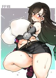 1girls big_breasts breasts brown_hair final_fantasy final_fantasy_vii huge_breasts large_breasts long_hair nipple_bulge panties red_eyes sachito square_enix sweat tagme thick_thighs thighs tifa_lockhart white_panties