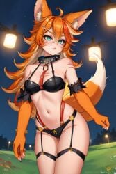 1girls absurd_res absurdres ahoge ai_generated animal_ear_fluff animal_ears aqua_eyes bangs bare_shoulders between_breasts bikini black_bikini black_collar blue_eyes breasts buffpup_(vtuber) claws closed_mouth collar cowboy_shot crossed_bangs elbow_gloves female female_only fingerless_gloves fingernails fox_ears fox_girl fox_tail gloves grass hair_between_eyes hair_ornament hairclip hi_res highres indie_virtual_youtuber lamppost long_hair looking_at_viewer medium_breasts navel night night_sky o-ring orange_gloves orange_hair outdoors ree0 sharp_fingernails sky solo spiked_collar spikes star_(sky) starry_sky swimsuit tail thigh_strap virtual_youtuber vtuber white_hair x_hair_ornament