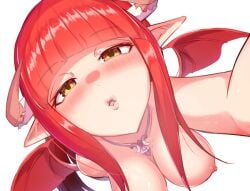 animated animated_gif big_breasts blush breasts captive_alstromeria female gold_eyes kissing lily_(captive_alstromeria) lips long_hair necklace pov pov_kiss red_hair succubus succubus_horns succubus_wings