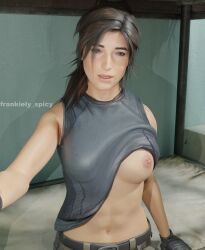 1girls 3d abs armpits athletic athletic_female bed bedroom belt blender breasts breasts_out british british_female brown_eyes brown_hair caucasian caucasian_female clothed clothed_female clothes clothes_lift clothing dark_brown_hair dark_hair european european_female eyes female female_focus female_only fighting_gloves frankiely_spicy gloves hair human indoor indoors inside lara_croft lara_croft_(survivor) leather light-skinned_female light_skin looking_at_viewer midriff navel necklace nipples one_breast_out padded_gloves pale-skinned_female pale_skin pants partially_nude pink_lips pink_nipples ponytail selfie shirt shirt_lift shirt_pull shirt_up sitting smile smiling smiling_at_viewer solo tease teasing teasing_viewer tomb_raider tomb_raider_(survivor) undressed watermark