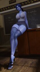 3d blouse classroom guidugalle guimontag no_bra no_panties overwatch pencil_skirt pin-up solo tagme teacher translucent translucent_clothing transparent_clothing widowmaker