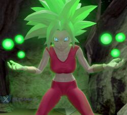 2023 3d 3d_(artwork) blue_eyes crop_top dragon_ball dragon_ball_super female female_only fit_female glowing glowing_eyes green_hair kefla legendary_super_saiyan looking_at_viewer samtrix sfm source_filmmaker super_saiyan super_saiyan_2 tagme