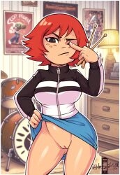 algozhell ass background big_ass big_breasts big_thighs bottomless bottomless_skirt breasts flashing huge_ass huge_thighs jacket kim_pine lifting_skirt looking_at_viewer pussy red_hair scott_pilgrim short_hair skirt skirt_lift tagme thick_hips thick_thighs thighs upskirt