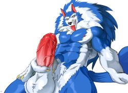 anthro balls bara barazoku big_penis blue_fur boner canine capcom darkstalkers erection furry jon_talbain male male_only muscles muscular muscular_male nude penis seyrmo solo solo_male tongue_out werewolf wolf