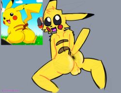 anthro ass bad_anatomy balls canelitabunny gay generation_1_pokemon genitals humor invalid_tag male male_only meme nintendo pikachu pokemon pokemon_(species) solo youtube_thumbnail