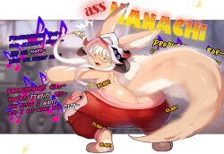 3d 3d_(artwork) ass_clapping ass_focus ass_shake bad_grammar big_ass big_butt boombox caption clapping clapping_ass clapping_buttocks clapping_cheeks dancing edit edited female female_only flat_chest flat_chested furry furry_ears furry_only furry_tail huge_ass huge_butt looking_at_viewer looking_back lyrics made_in_abyss musical_note nanachi onomatopoeia plap sfx shaking_butt small_breasts smile smug solo solo_focus song_lyrics sound_effect tail thick thick_ass thick_thighs twerk twerking wobble