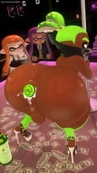 1boy 2girls 3d 3d_(artwork) ahe_gao anal anus ass balls ballsack black_body butt_crack buttplug dark_skin fat_ass femboy gay girly green_eyes green_hair heels inkling inkling_boy inkling_girl kaori_(splatoon) leviantan581re logo_buttplug plump plump_ass pole small_penis source_filmmaker splatoon stockings super_smash_bros._ultimate thick_ass thick_thighs wide_hips