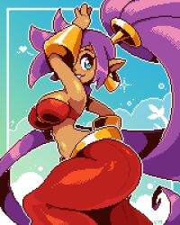 1girls big_ass big_butt blue_eyes breasts bubble_ass bubble_butt dark_skin female female_only legendofnerd long_hair looking_at_viewer pixel_art purple_hair shantae shantae_(character) solo solo_female thick_ass thick_thighs wayforward