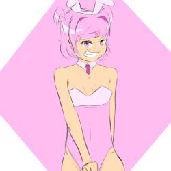 1girls animal_ears artlab bare_shoulders breasts bunny_costume bunny_ears bunny_suit bunnysuit collar doki_doki_literature_club female female_only natsuki_(doki_doki_literature_club) navel pink_eyes pink_hair solo teeth thedarkartlab_(artist)