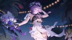 2d 2d_animation 2girls animated bikini bouquet cleavage enya_(snowbreak:_containment_zone) female female_focus female_only fenny_(snowbreak:_containment_zone) night no_sound petals purple_eyes purple_hair snowbreak:_containment_zone tagme underboob video