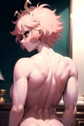 ai_generated aiposter athletic athletic_female back back_focus back_view black_sclera defined_back fit_female horn living_room looking_back mina_ashido muscled muscular muscular_back muscular_female my_hero_academia nude nude_female pink_hair toned_female yellow_eyes