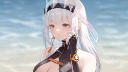 1girls 2d 2d_animation animated beach chenxing_(snowbreak:_containment_zone) cleavage female female_focus female_only grey_eyes ocean snowbreak:_containment_zone tagme video white_hair