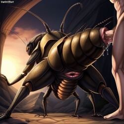 1boy 1girls ai_generated antennae_(anatomy) arthropod arthropod_abdomen_genitalia arthropod_abdomen_penetration arthropod_abdomen_pussy darkeffect giant_insect insectophilia insects interspecies multi_leg multi_limb penetration pussy pussy_juice