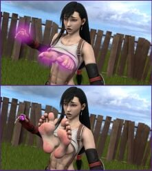 1girls after_transformation bare_breasts barefoot breast_feet breasts breasts_out feet feet_up fetish_randomizer final_fantasy final_fantasy_vii foot_fetish post_transformation soles square_enix tidesafterdark_(artist) tifa_lockhart transformation