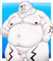 2023 96panda anthro balls bear belly big_belly black_nose fur genitals hi_res humanoid_genitalia humanoid_hands humanoid_penis kemono male mammal moobs navel nipples overweight overweight_male penis small_penis solo tattoo white_body white_fur