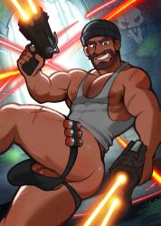 1boy abs ass bulge facial_hair gabriel_reyes gay gooey_candy gun hairy_male jockstrap male male_focus male_only muscles overwatch overwatch_2 pecs pectorals reaper solo_male tank_top