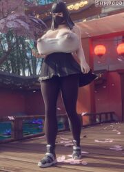 3d 3d_(artwork) angry annoyed barely_contained black_legwear cellphone charlotte_(fortnite) choker epic_games fortnite fortnite:_battle_royale holding_object huge_breasts looking_at_viewer mask massive_breasts nipple_bulge nipples nipples_visible_through_clothing skirt superhentaimaster9000 thick_thighs