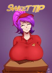 1girls closed_eyes comic comic_cover female female_only large_breasts original original_character parvad pizza pizza_box pizza_delivery purple_hair wendolin