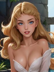 ai_generated aurora_(sleeping_beauty) blonde_hair breasts disney disney_princess female female_only ia210 lips lipstick long_hair princess royalty sleeping_beauty_(1959_film)