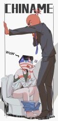 american_flag blue_eyes china_(countryhumans) countryhumans male/male male_underwear male_underwear_pull open_mouth pants_pull stickman sunglasses sunglasses_on_head toilet toilet_use underwear united_states_of_america_(countryhumans)