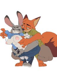 2023 anthro ass big_butt bite biting_lip bottomwear breasts canid canine clothed clothing colored disney duo eye_contact fat female fox fur grey_body grey_fur grope hi_res huge_butt judy_hopps lagomorph leporid looking_at_another male male/female mammal motion_lines nick_wilde orange_body orange_fur overweight overweight_female pants patrick_weste_(artist) rabbit shirt simple_background thick_thighs topwear undressing wide_hips zootopia