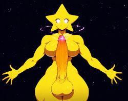 ai_generated big_breasts big_penis breasts creature curvy dickgirl futanari gynomorph huge_cock humanoid intersex large_penis magic magic_penis magic_user nai_diffusion no_mouth no_nose oc original_character penis space stable_diffusion star stars thick_thighs whoram wide_hips yellow_skin