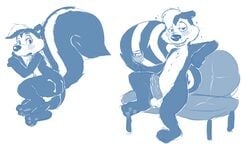 cum drunk male male_only monochrome penis pepe_le_pew seth-iova sketch skunk smooth_fur