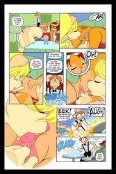 animal_ear blonde_hair brown_hair clubstripes comic cream_(miu) female hair jay male p.b. peaches_(miu) tail