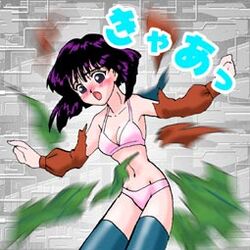 2000 bishoujo_senshi_sailor_moon blush bra clothing exploding_clothes hotaru_tomoe lingerie lowres nipples panties purple_hair rape short_hair skirt small_breasts solo stockings tenkaimei-crisis thighhighs torn_clothes underwear